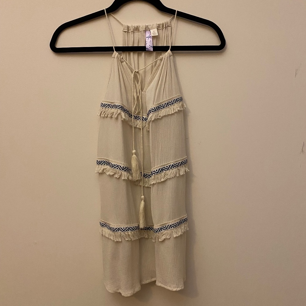 Layered tassel high-neck tank-top